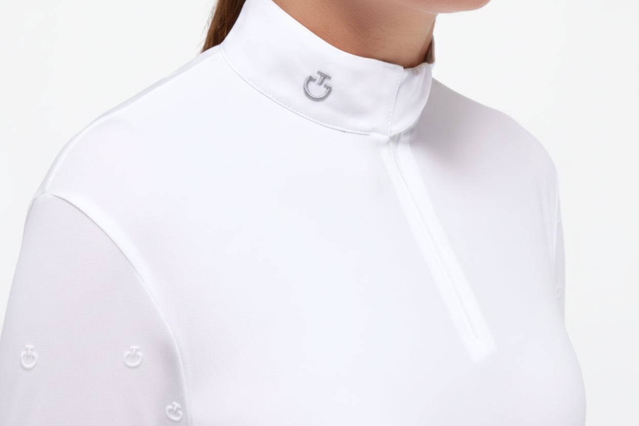 Cavalleria Toscana Mini Flock Jersey Langærmet Stævnebluse - Hvid