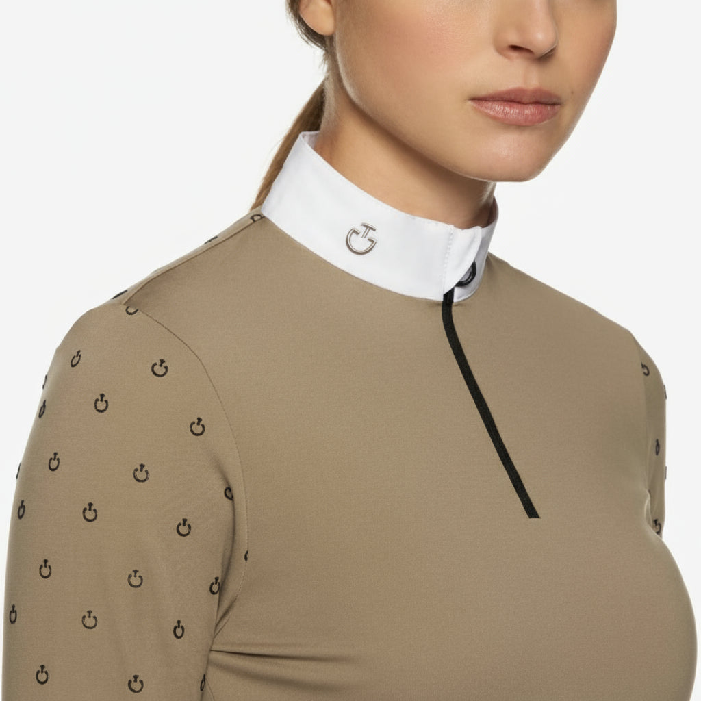 Cavalleria Toscana Mini Flock Jersey Langærmet Stævnebluse - Light Olive