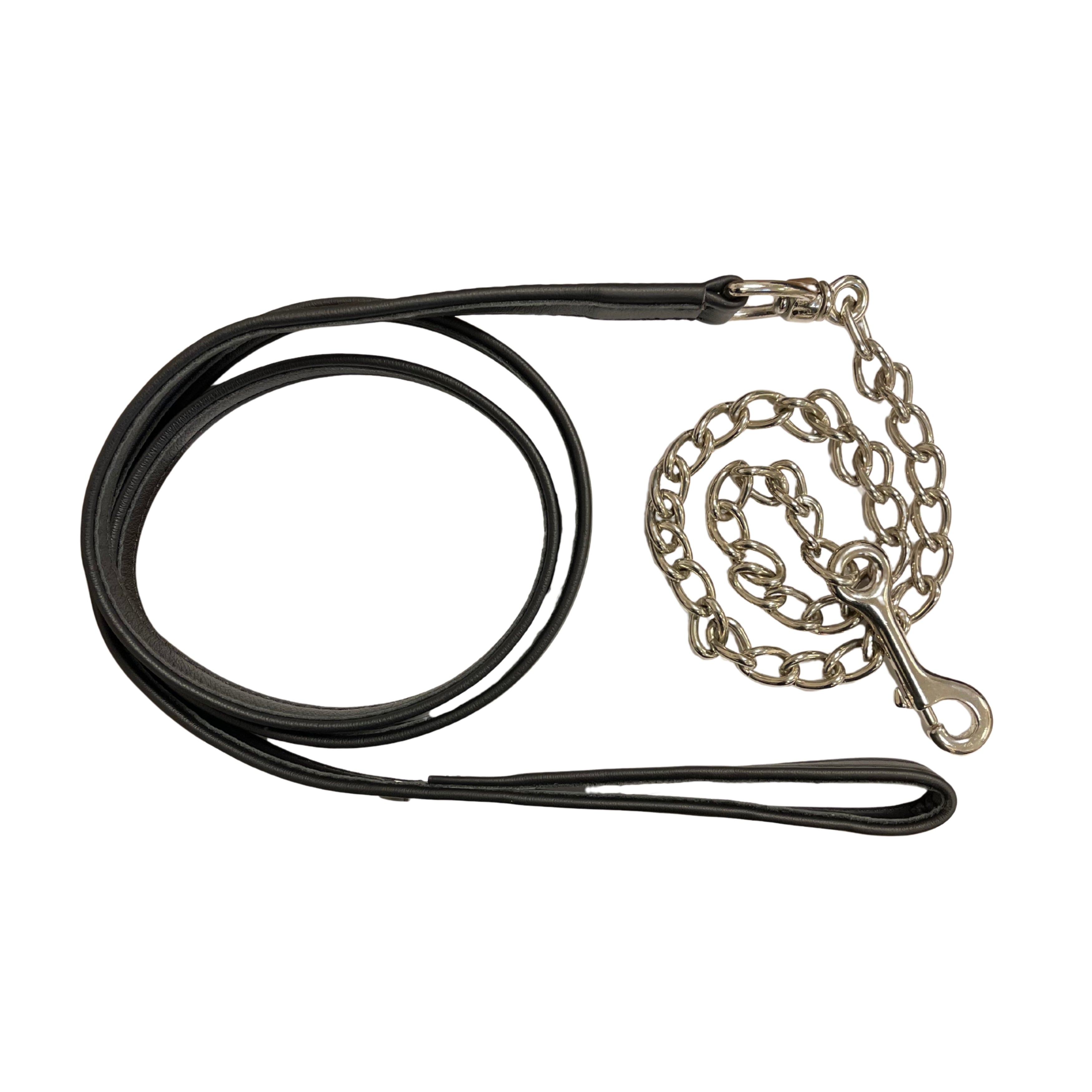 OS Soft Lædertræktov med Stålkæde - Sort