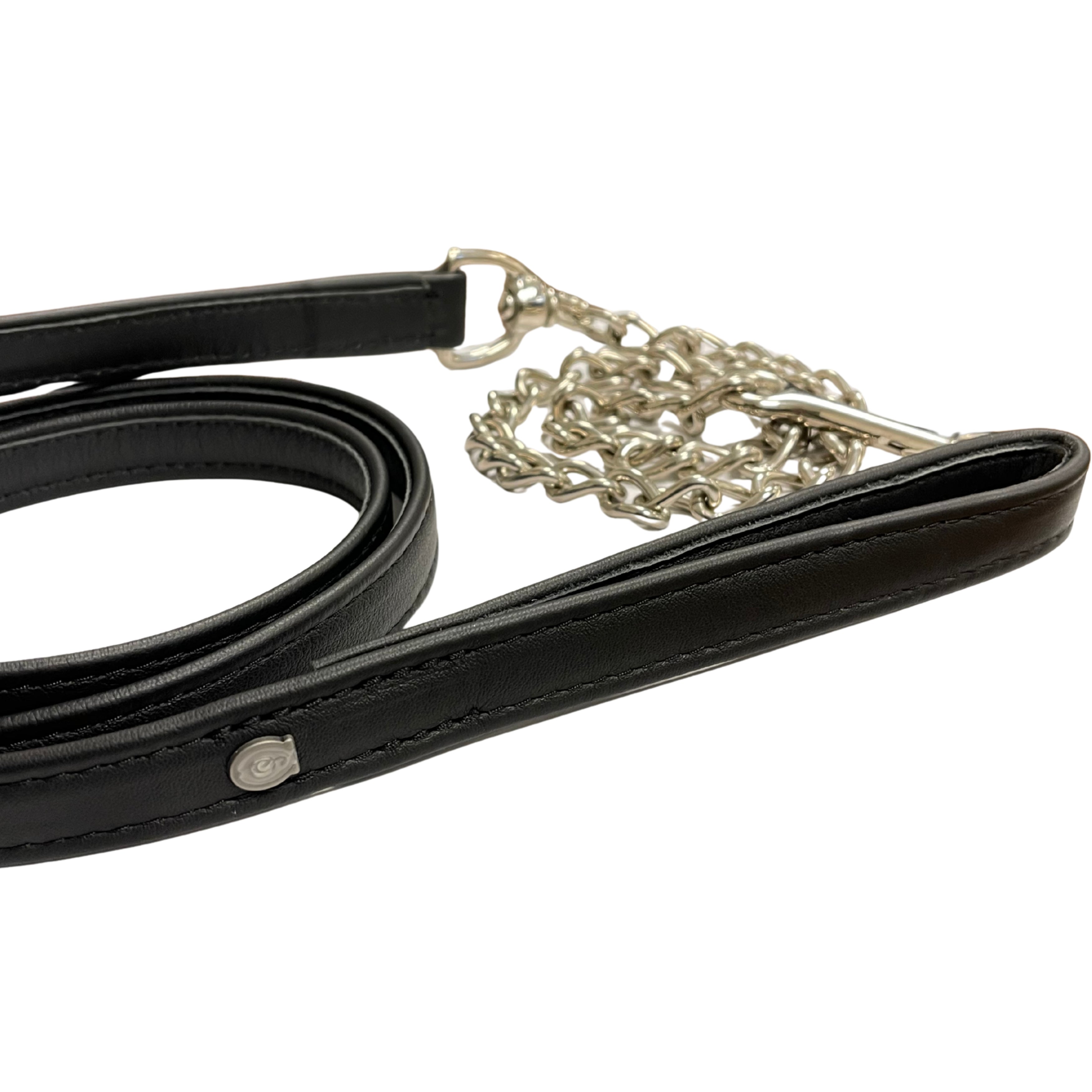 OS Soft Lædertræktov med Stålkæde - Sort