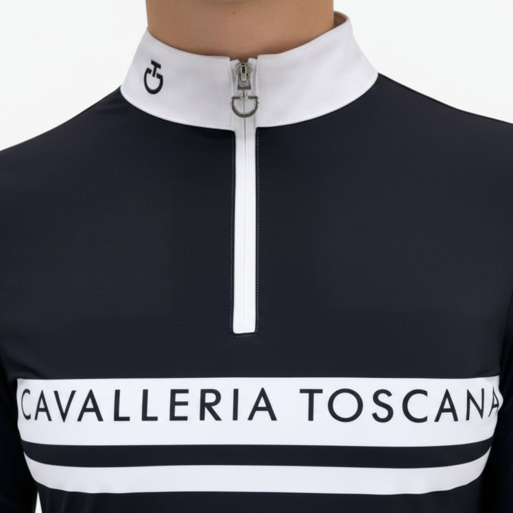 Cavalleria Toscana Flocked Logo Striped Stævneshirt Til Børn - Navy