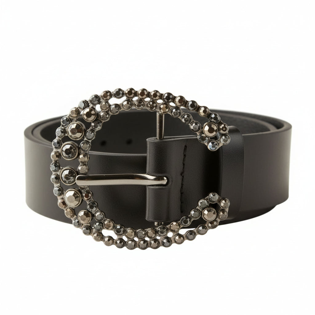 Pikeur Bælte med Sten på Spænde - Sort