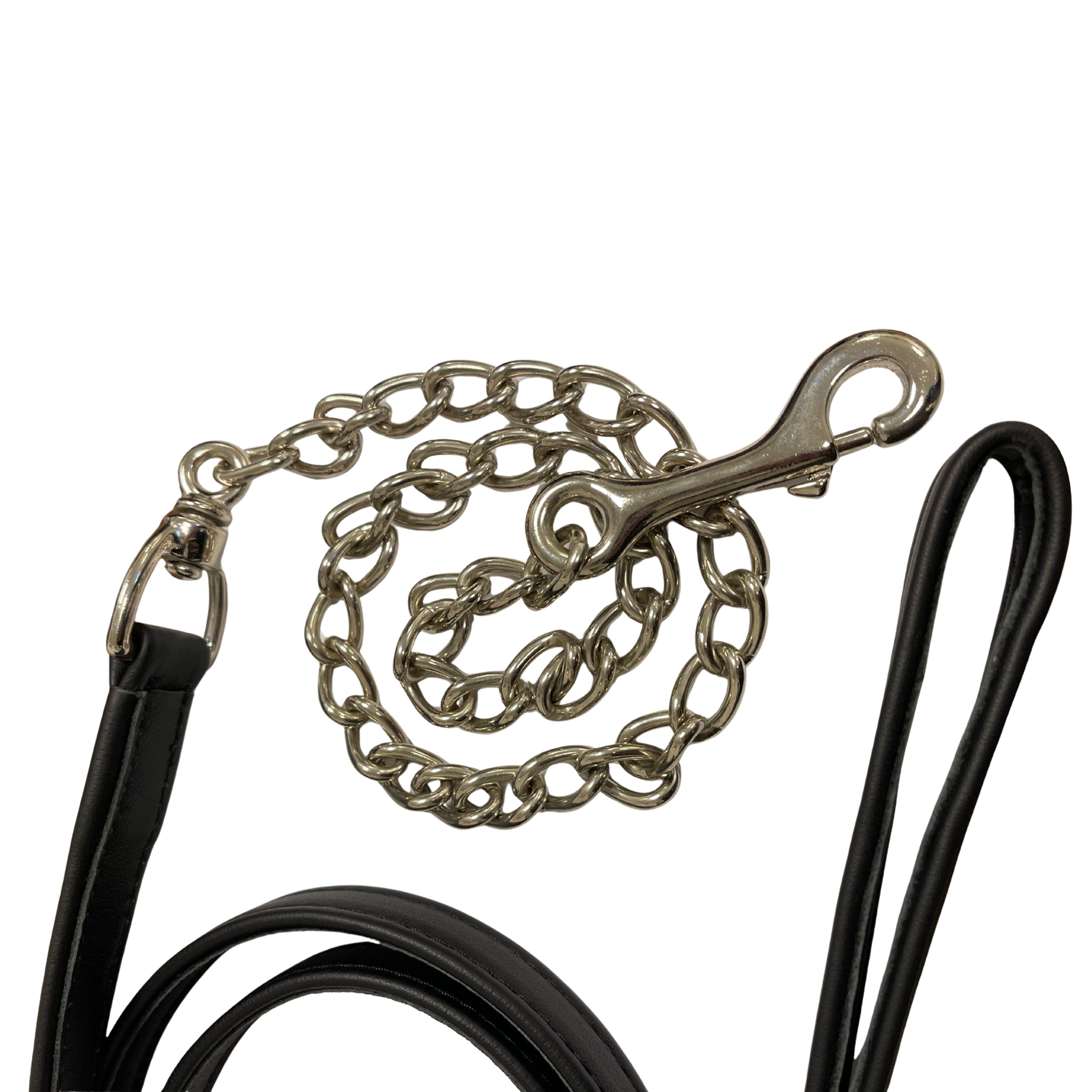 OS Soft Lædertræktov med Stålkæde - Sort