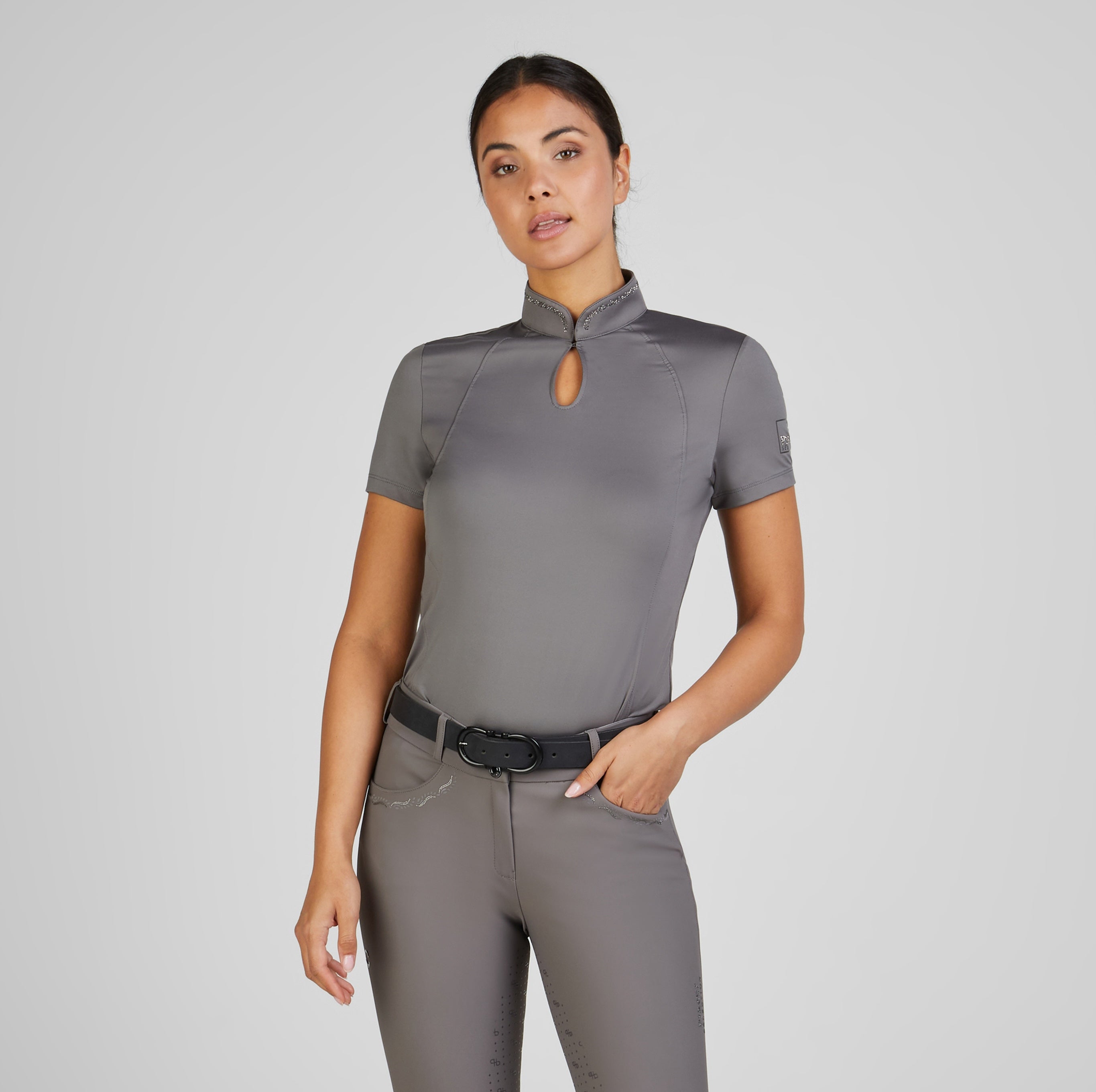 Pikeur T-Shirt Med Knaplukning - Mystic Grey