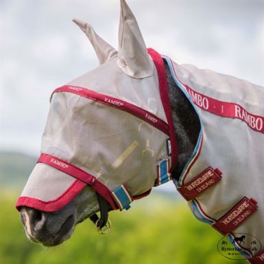Rambo Flymask Plus - Oatmeal/Cherry