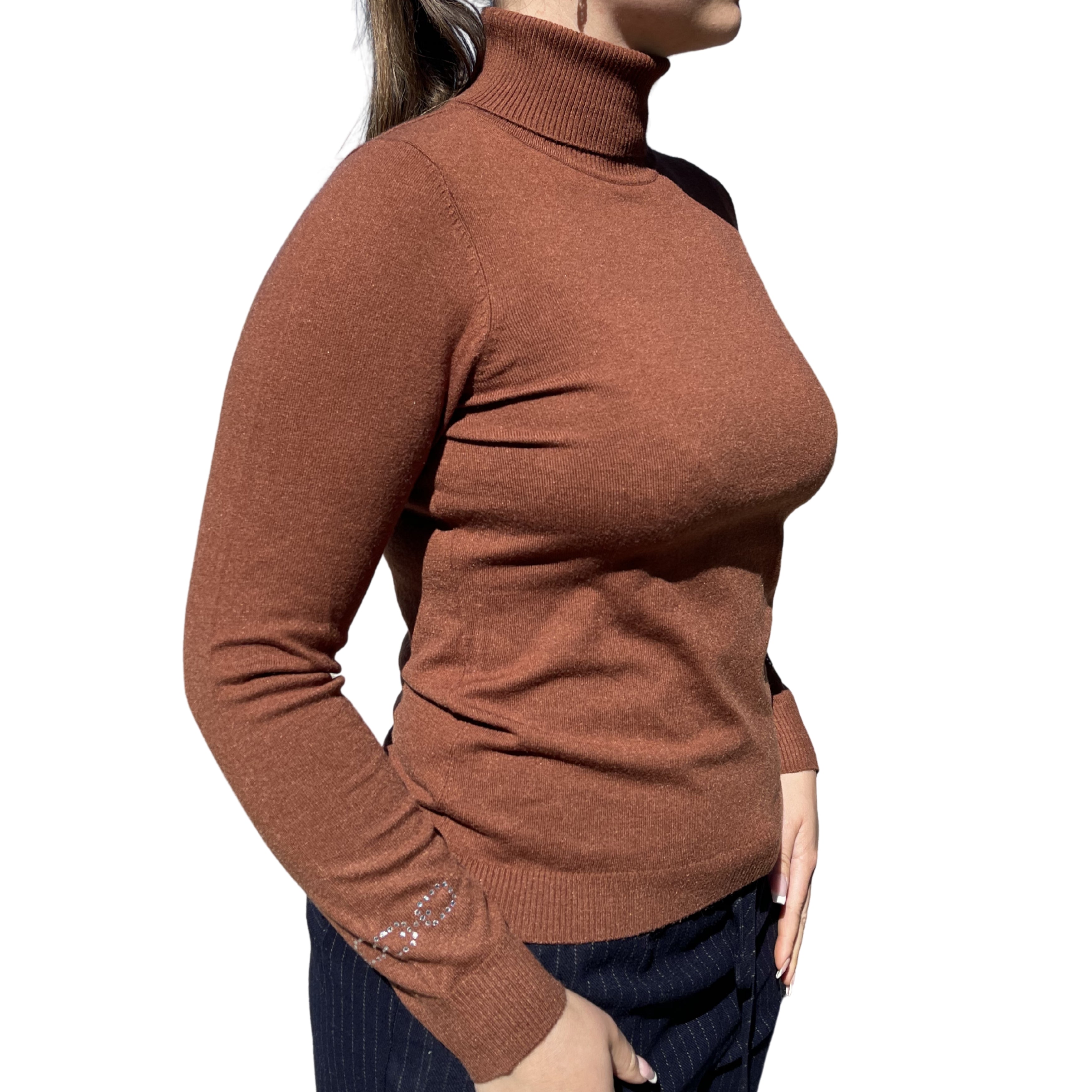 Strikket Rullekrave Bluse m. Sten - Tegl