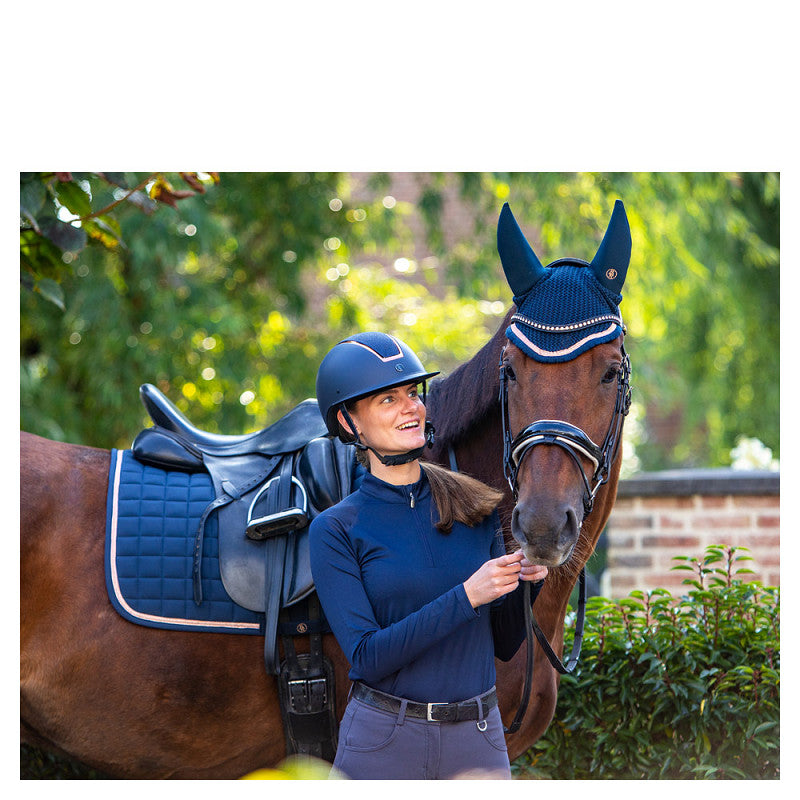 BR Ridehjelm M. Bred Skygge Omega PT. Glitter - Navy/Rosegold