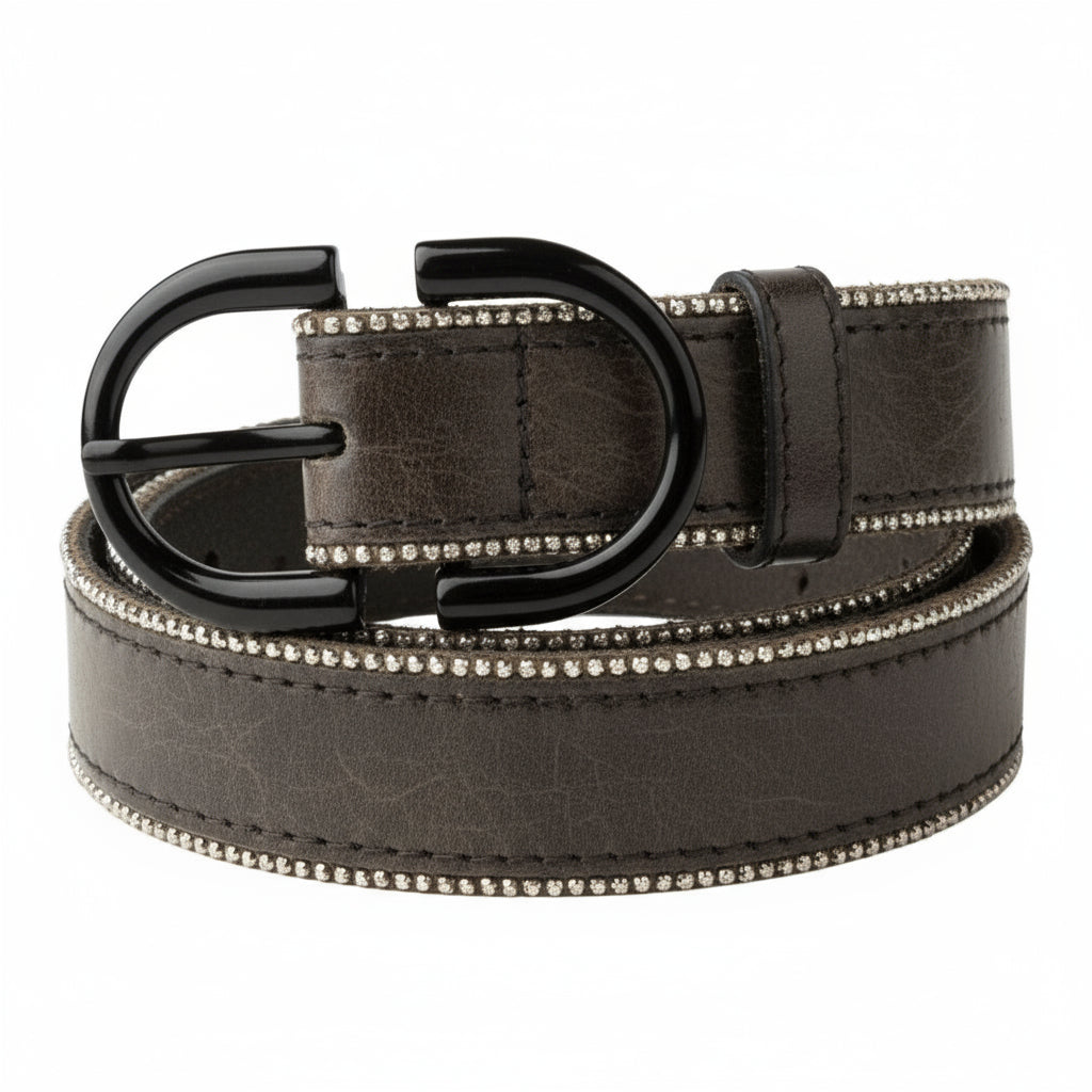 Pikeur Bælte med Sten i Kant - Sort